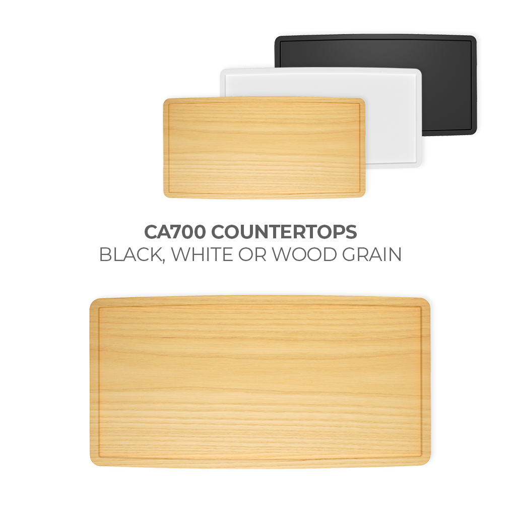 CA700 Counter Case counter tops - white, black, wood grain.