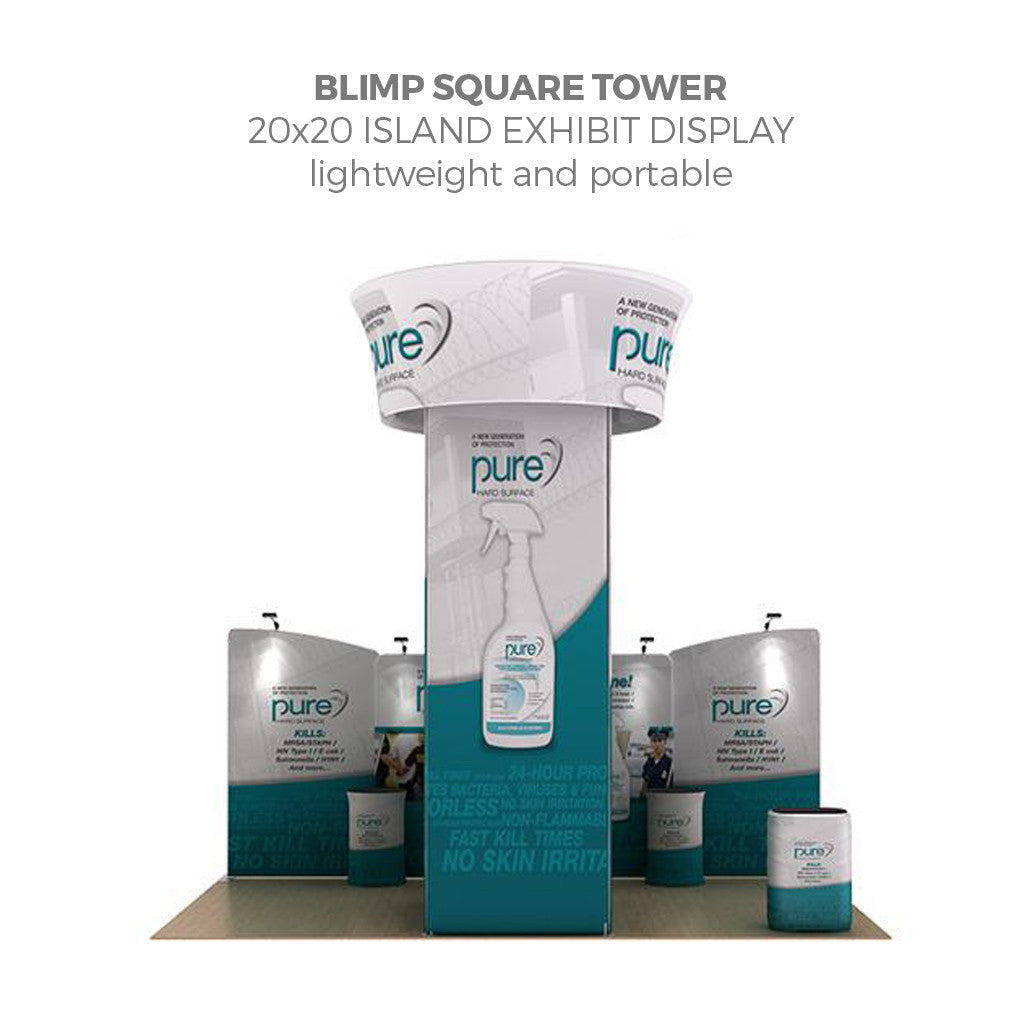 WaveLine® Blimp Squared Tower 20ft Island Exhibit with WaveLine Media back wall