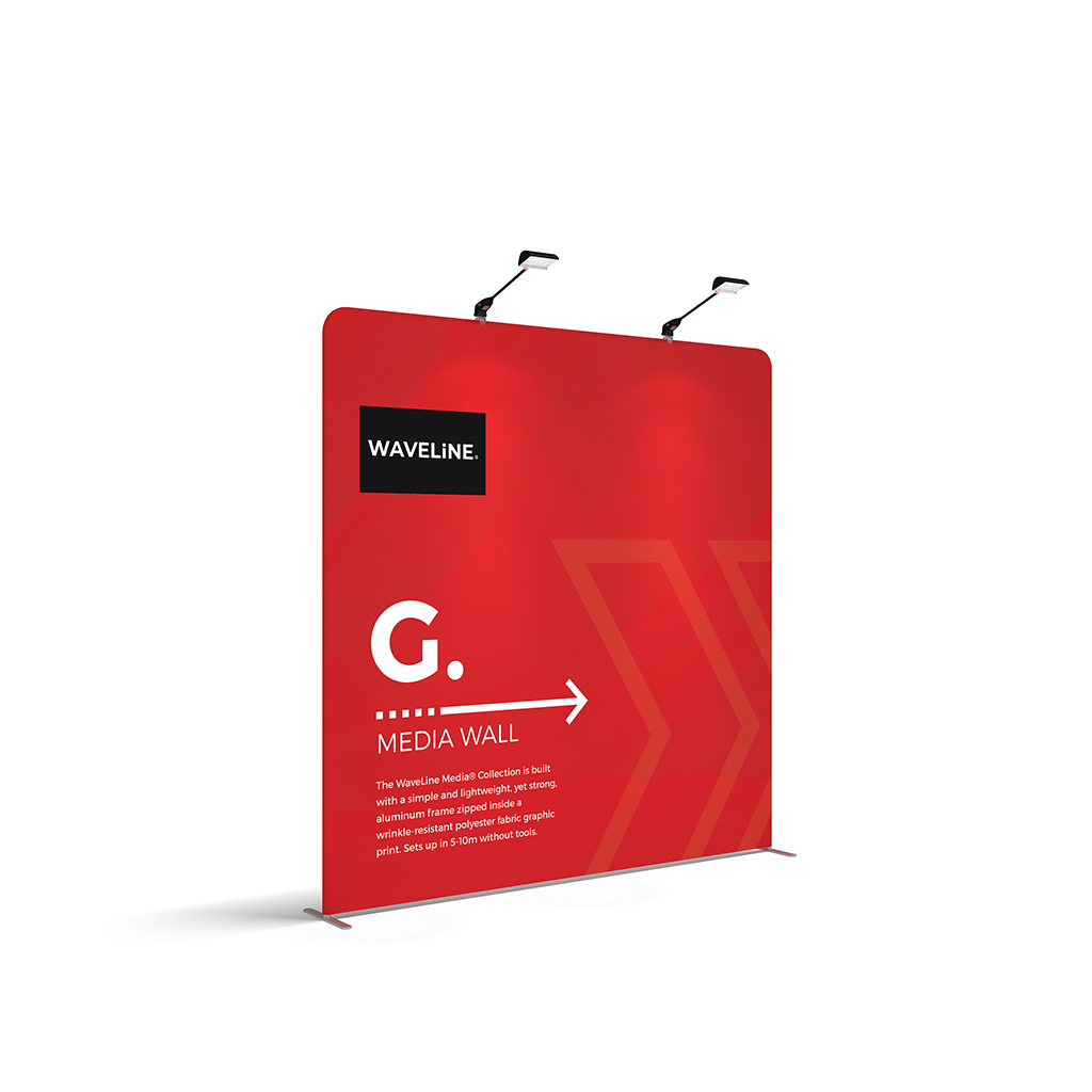 WaveLine® Media Display Wall G Modular Tension Fabric Display Wall. Event marketing trade show display wall. Angle View WaveLine® Media Display Wall Modular. WLM-2000G