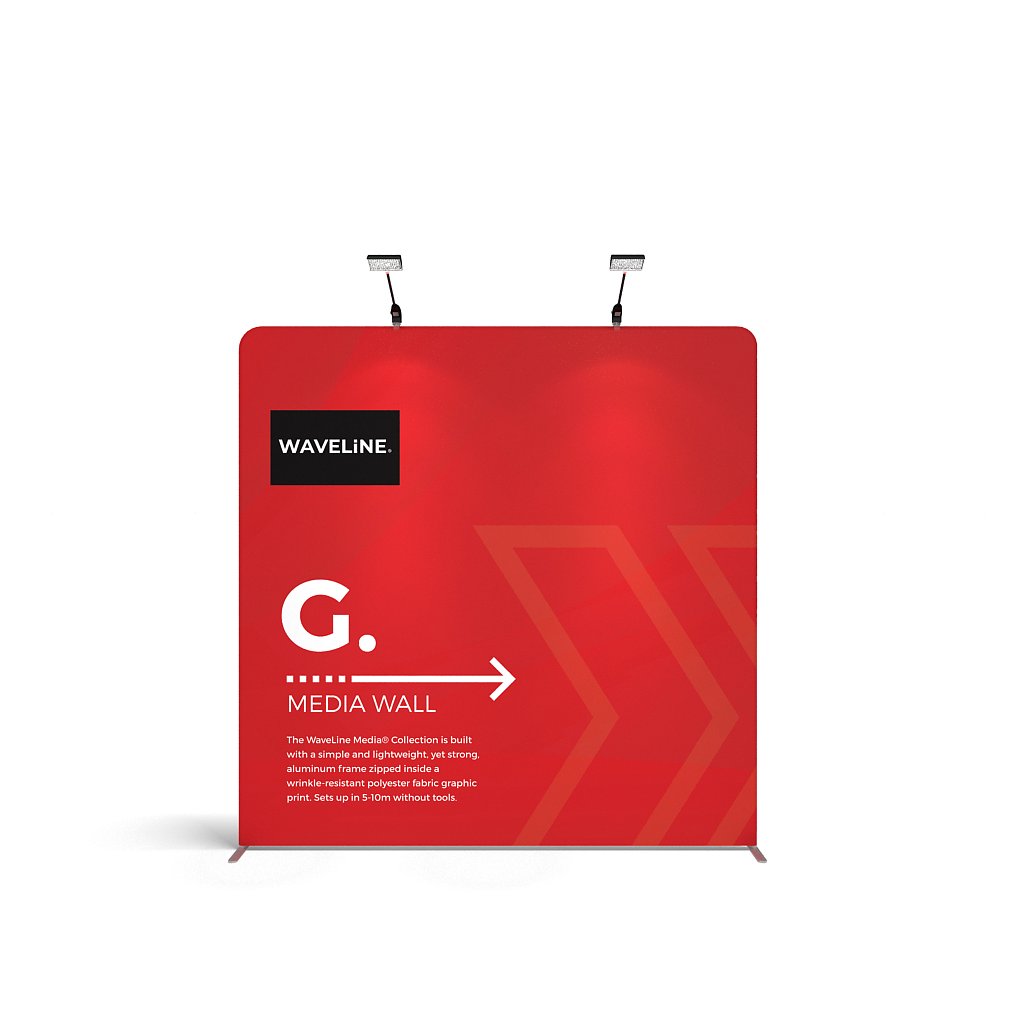 WaveLine® Media Display Wall G Modular Tension Fabric Display Wall. Event marketing trade show display wall. Front View WaveLine® Media Display Wall Modular. WLM-2000G