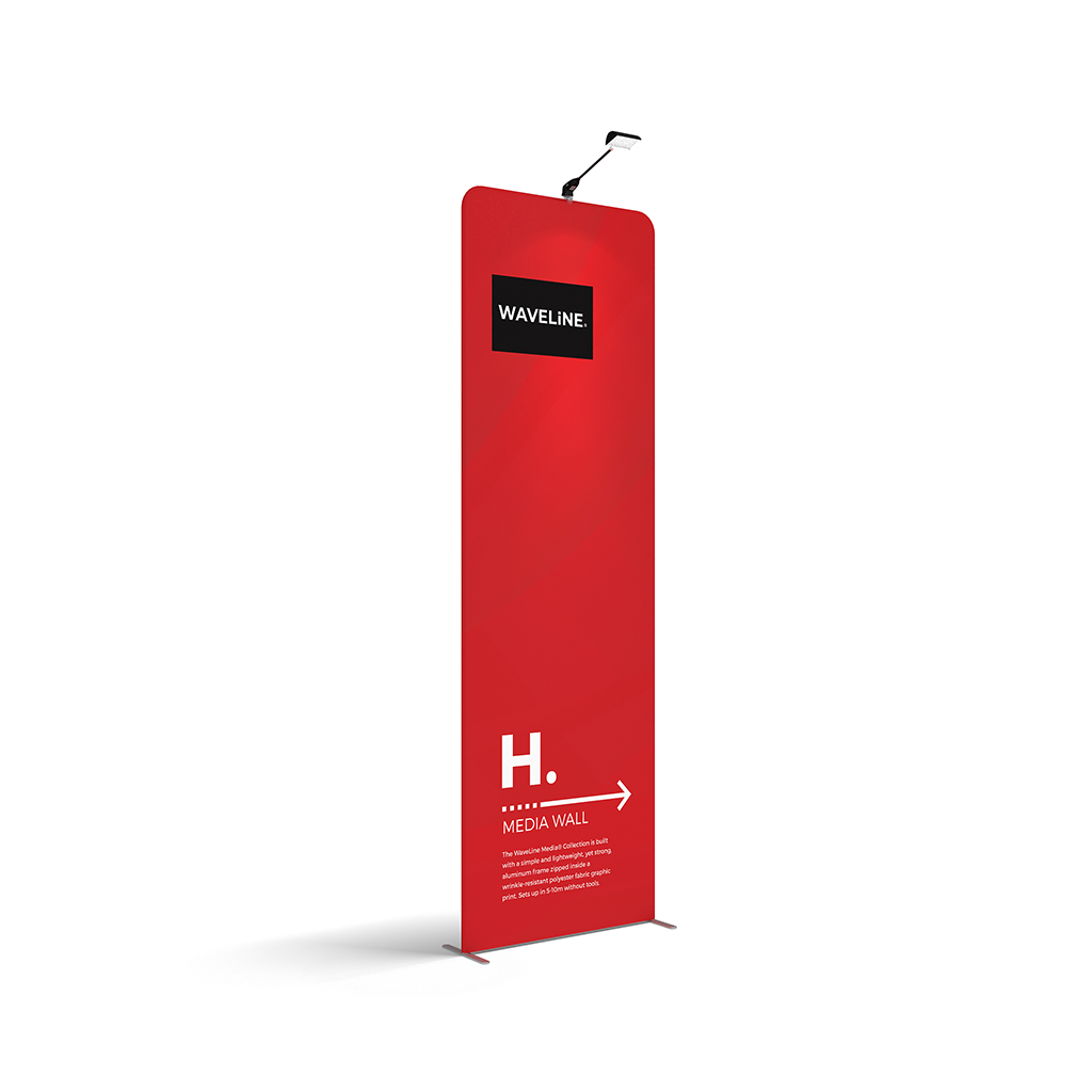 WaveLine® Media Display Wall H Modular Tension Fabric Display Wall. Event marketing trade show display wall. Angle View WaveLine® Media Display Wall Modular. WLM-2000H