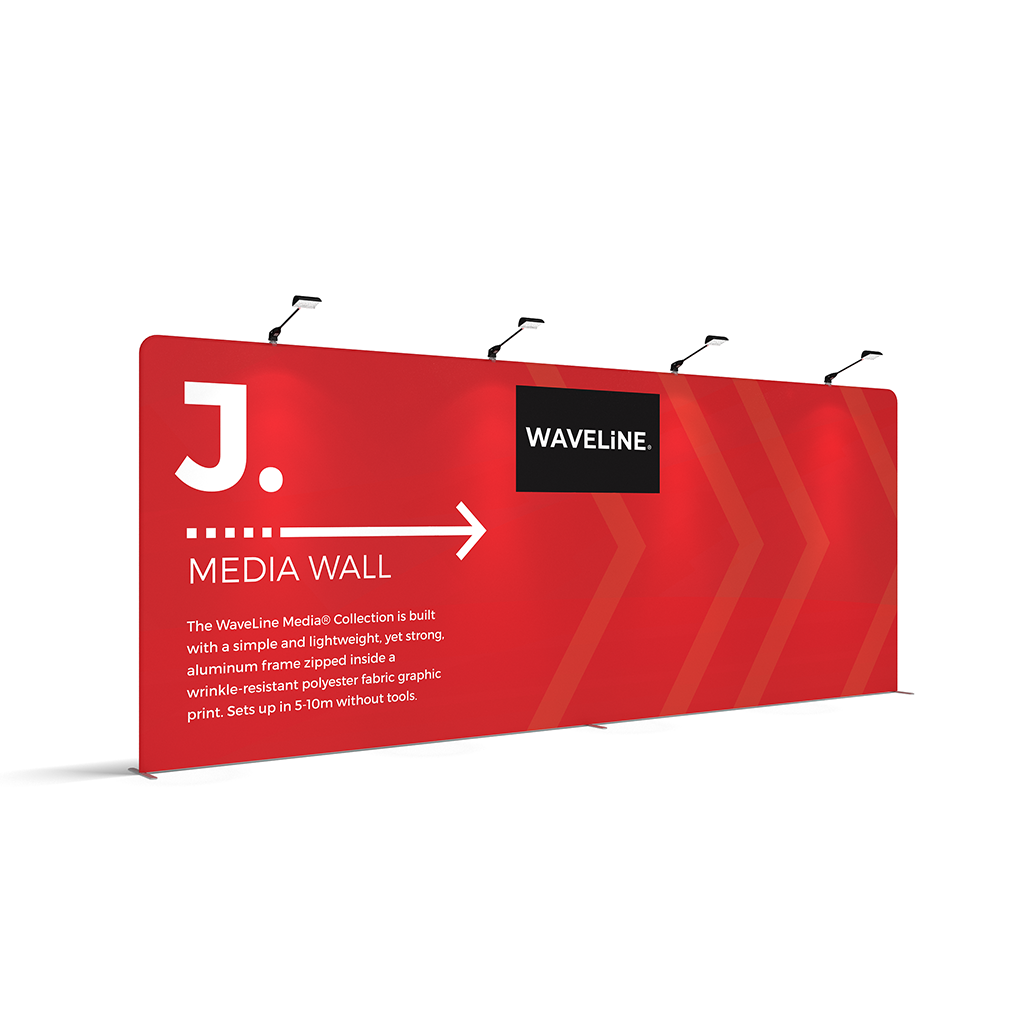 WaveLine® Media Display Wall J Modular Tension Fabric Display Wall. Event marketing trade show display wall. Angle View WaveLine® Media Display Wall Modular. WLM-2000J