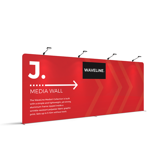 WaveLine® Media Display J Wall Modular Tension Fabric Display Wall. Event marketing trade show display wall. Front View WaveLine® Media Display Wall Modular. WLM-2000NJ