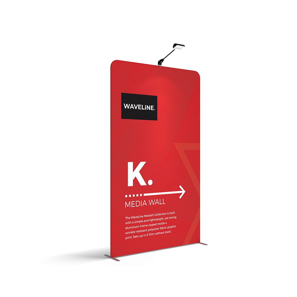WaveLine® Media Display Wall K Modular Tension Fabric Display Wall. Event marketing trade show display wall. Angle View WaveLine® Media Display Wall K Modular. WLM-2000K
