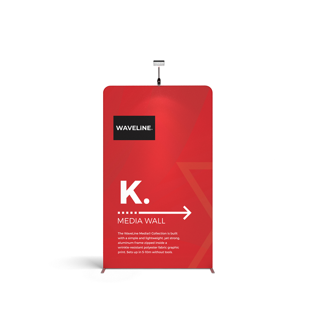 WaveLine® Media Display Wall K Modular Tension Fabric Display Wall. Event marketing trade show display wall. Front View WaveLine® Media Display Wall Modular. WLM-2000K