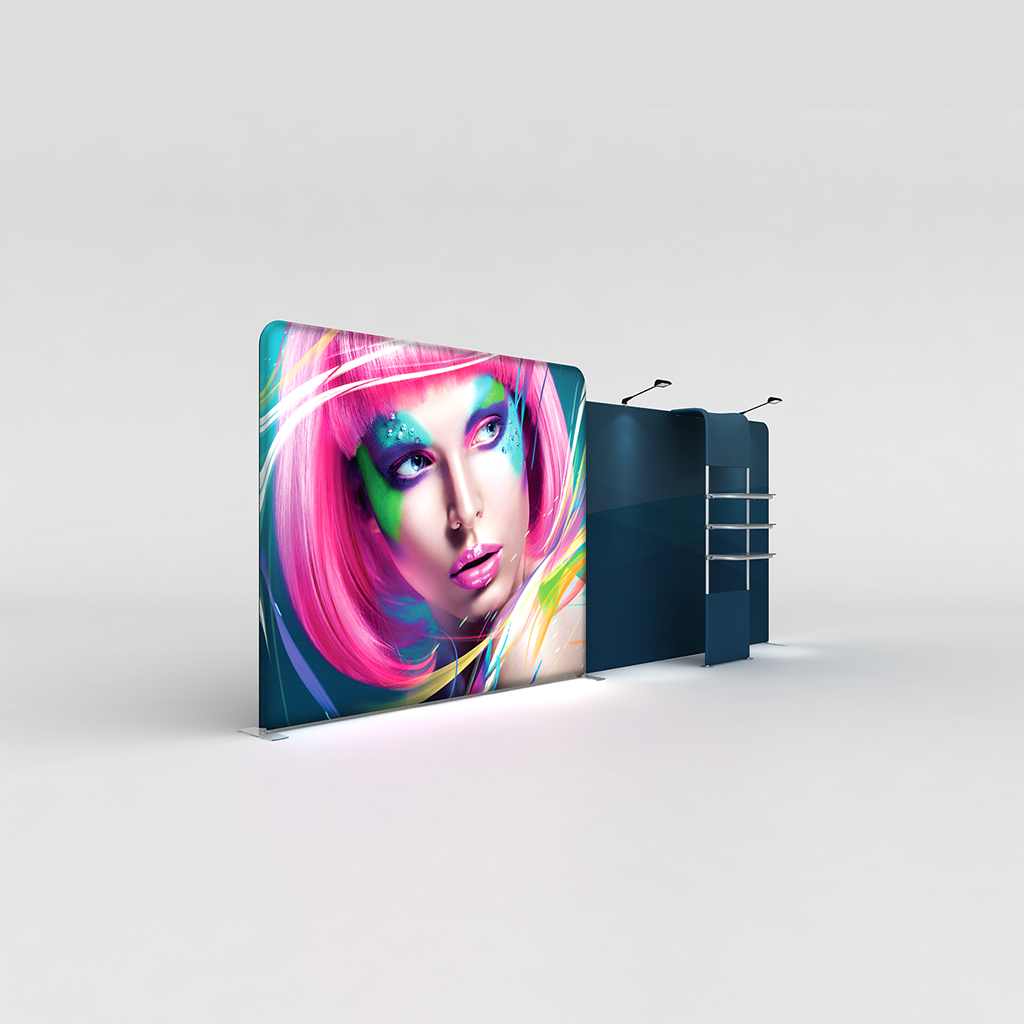 WaveLight® LED Backlit Tension Fabric Display 20ft for Trade Shows and Events