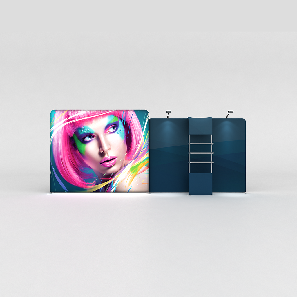 WaveLight® LED Backlit Tension Fabric Display 20ft for Trade Shows and Events - front view