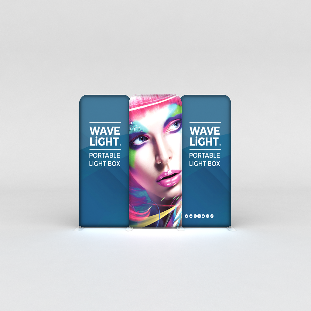 WaveLight® LED Backlit Tension Fabric Display 12ft for Trade Shows and Events - front view