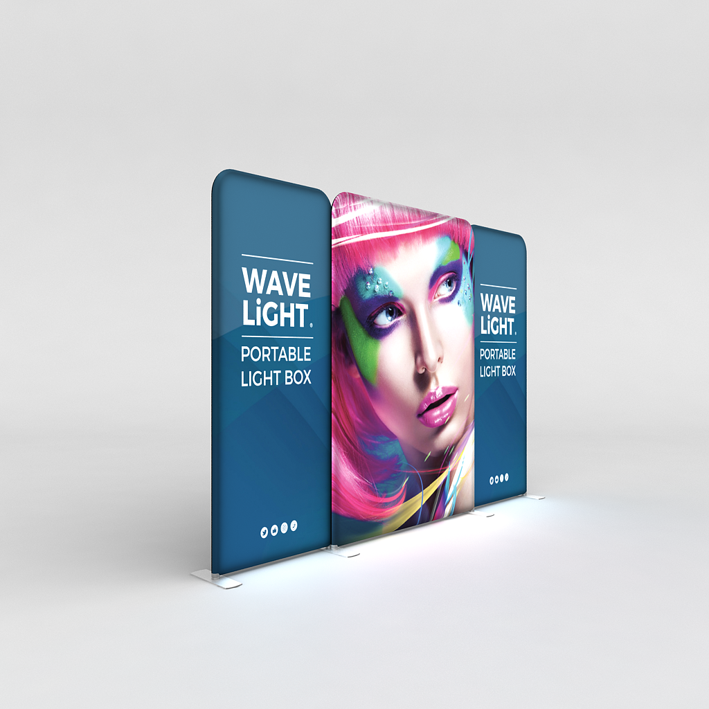 WaveLight® LED Backlit Tension Fabric Display 20ft for Trade Shows and Events