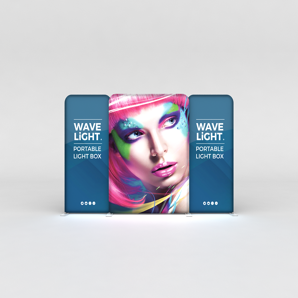 WaveLight® LED Backlit Tension Fabric Display 20ft for Trade Shows and Events - front view